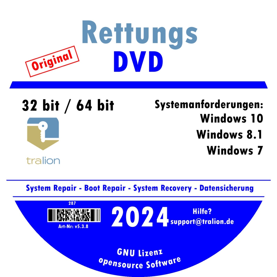 Recovery and Repair CD for Windows 7 - Windows 8 - Windows 10 32 & 64 Bit Version, incl. Data Rescue