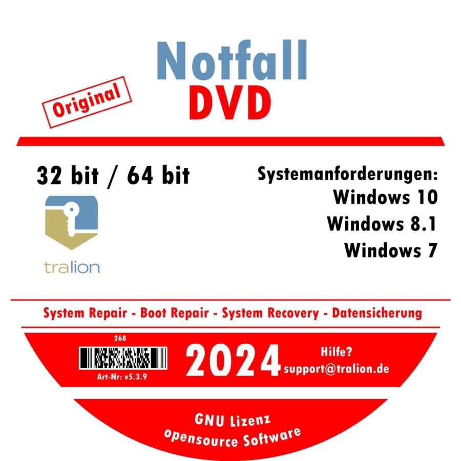 Recovery and Repair CD for Windows 7 - Windows 8 - Windows 10 32 & 64 Bit Version, incl. Data Rescue