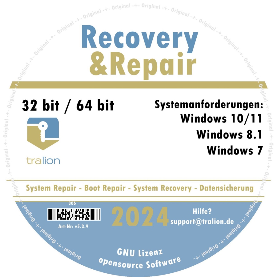 Recovery and Repair CD for Windows 7 - Windows 8 - Windows 10 32 & 64 Bit Version, incl. Data Rescue