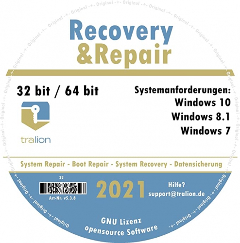 Recovery and Repair CD for Windows 7 - Windows 8 - Windows 10 32 & 64 Bit Version, incl. Data Rescue