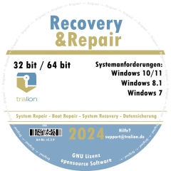Recovery and Repair CD for Windows 7 - Windows 8 - Windows 10 32 & 64 Bit Version, incl. Data Rescue